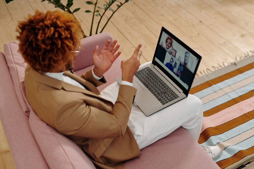 South African business team using Google Meet for video conferencing