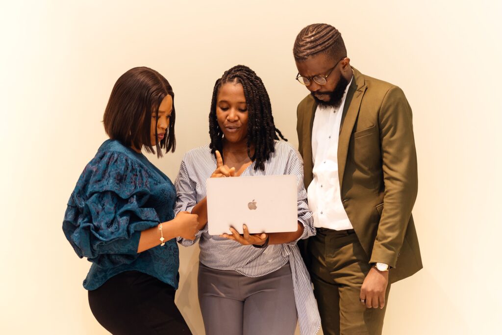 Productive South African business team using project management software